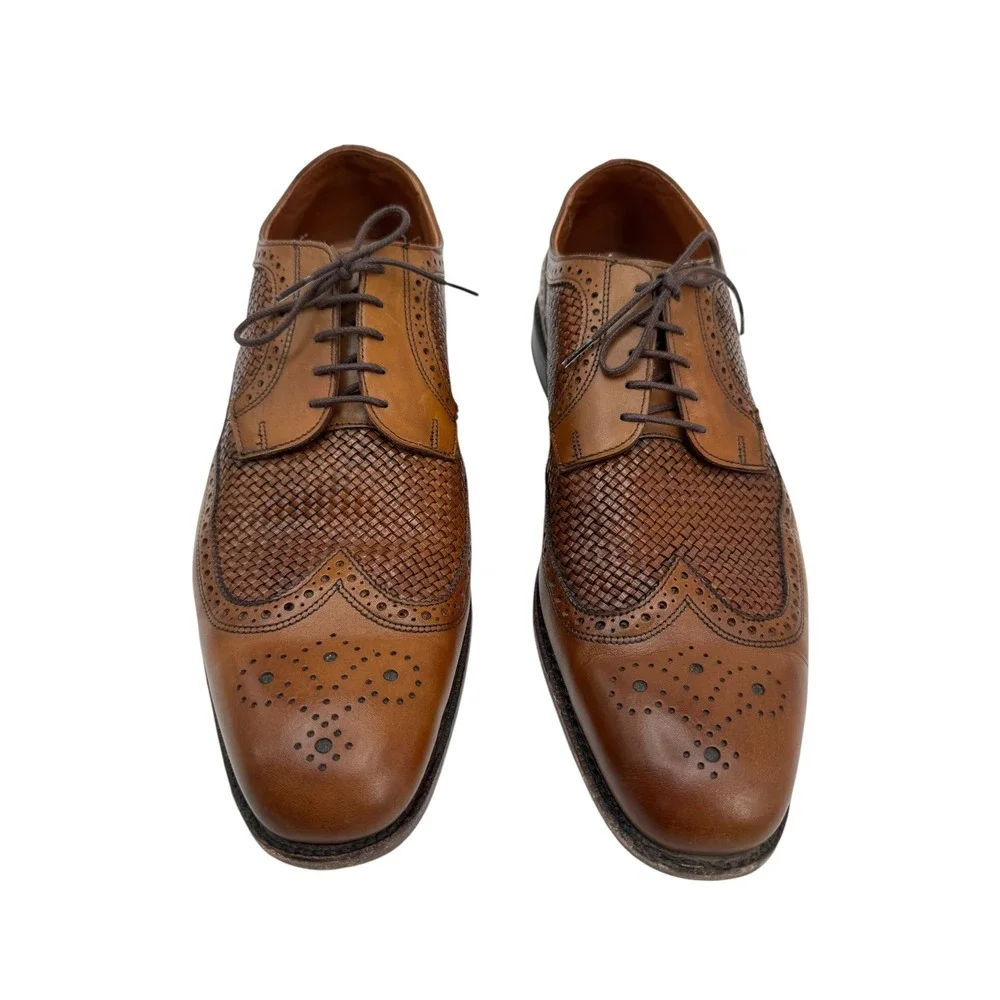 Allen Edmonds Leiden Weave Wingtip Bluchers Brown Leather Dress Shoes 14 1996